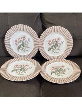 LOT OF 4 Lenox European Garden HERBAL GARDEN Pink Striped Floral Salad Plates